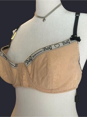 D&G Beige Lace Underwire Bra with Logo Band